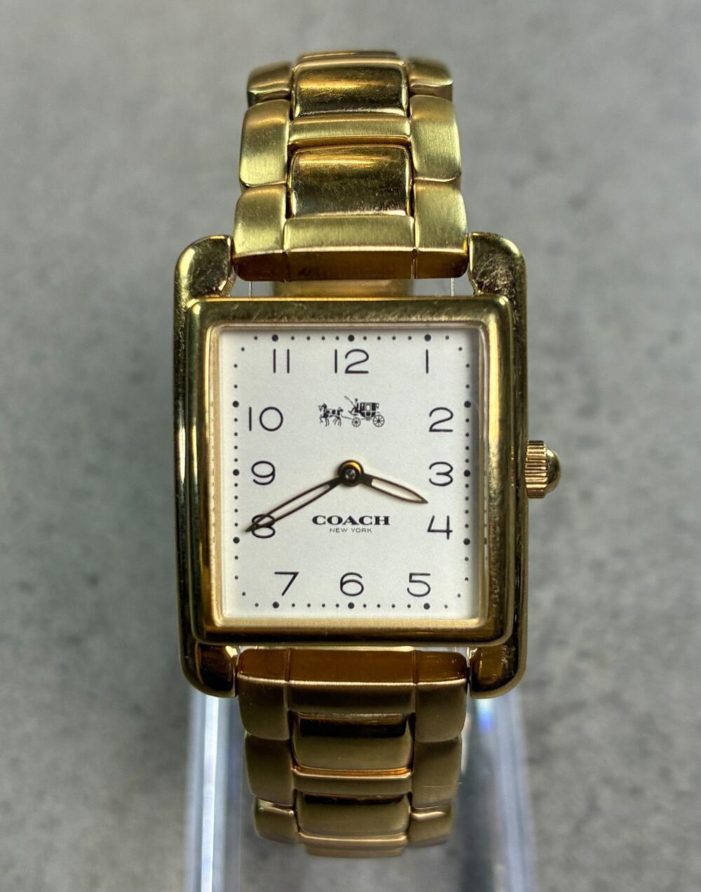 Coach Women's Gold Tone Thompson Tank Watch 24mm GP Stainless Steel 6.5" Working